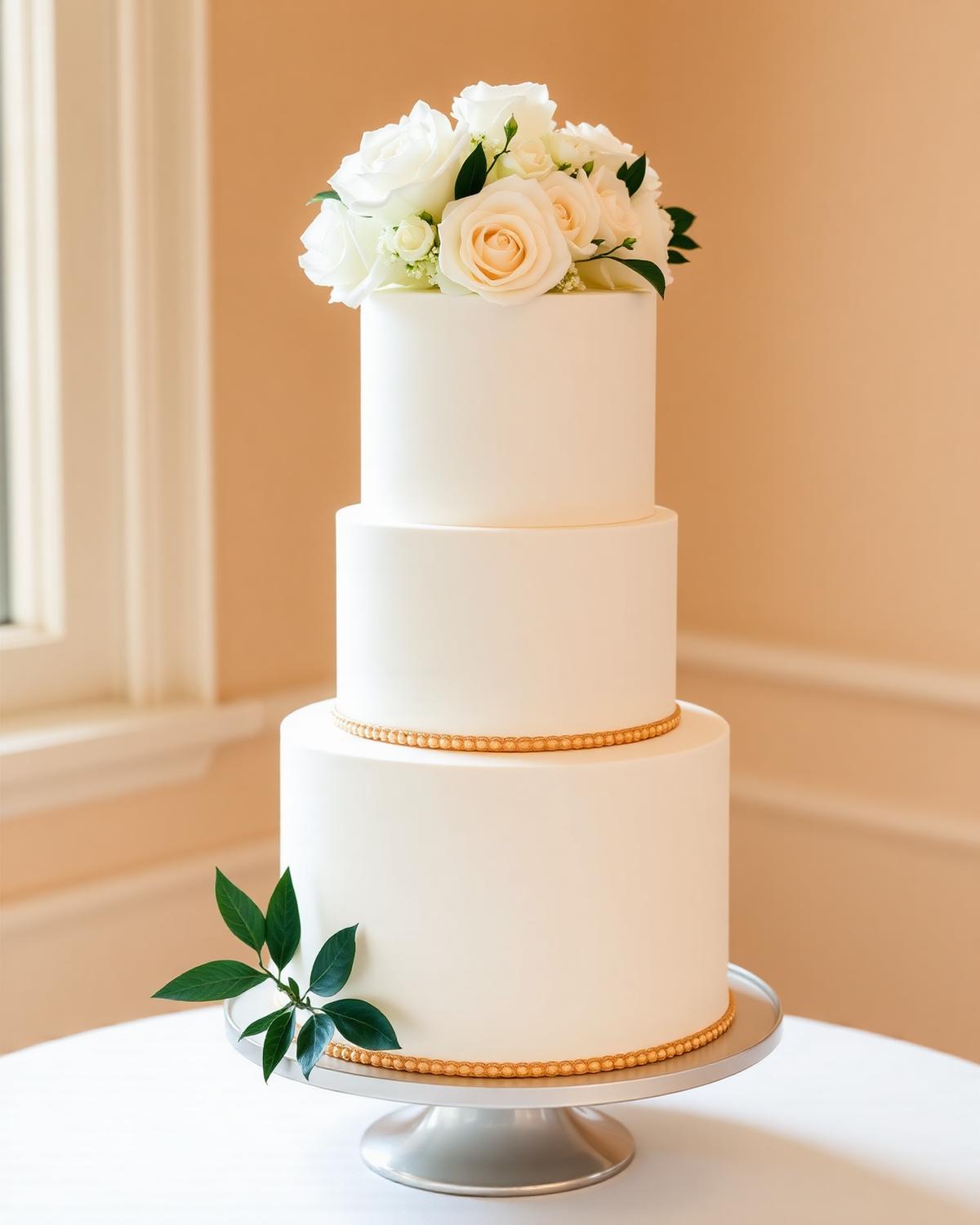 Tiered ivory wedding cake